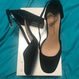 NWT Christian Siriano Black Suede and Croc Heels
